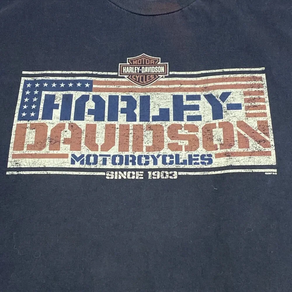 Vintage 00s Harely Davidson Motorcycles America Flag Eagle T-Shirt Size XL Vegas - Picture 4 of 8
